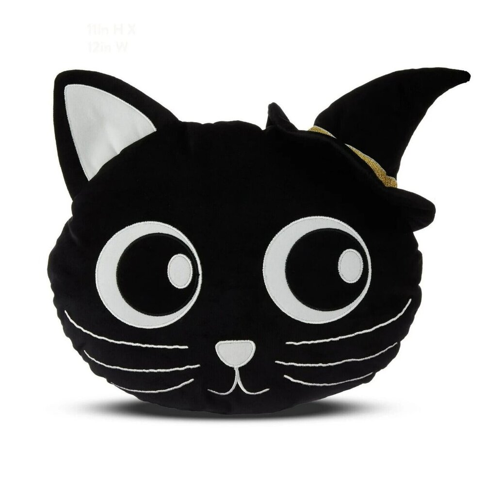 Way To Celebrate WITCH CAT Face Throw Pillow Black 12.5 inch